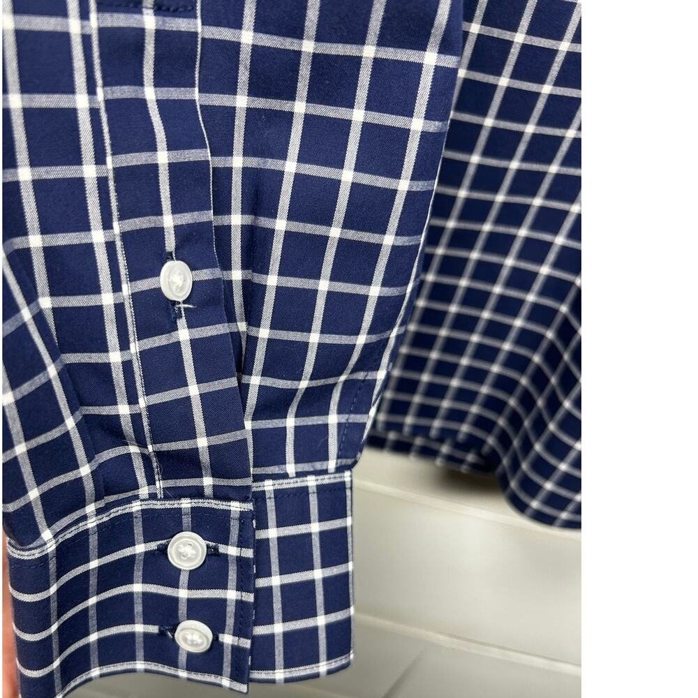 EUC Land's End Navy Blue and White Checkered Mens Button Up, Size 16 - Picture 7 of 9